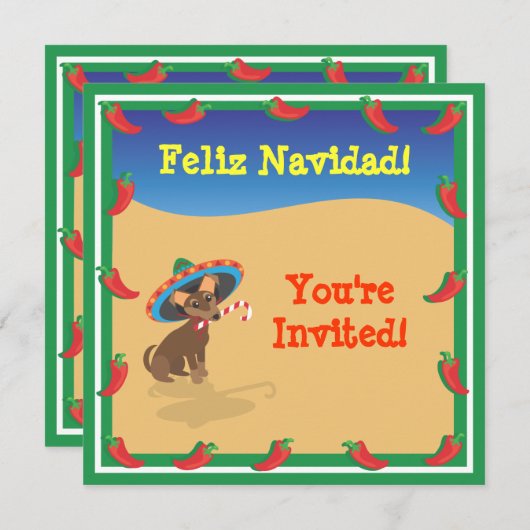 Chiwawa met Sombero, Cactus-kerstuitnodigingen Kaart (Voorkant / Achterkant)