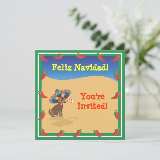 Chiwawa met Sombero, Cactus-kerstuitnodigingen Kaart (Staand voorkant)