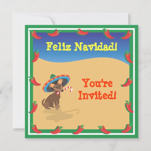 Chiwawa met Sombero, Cactus-kerstuitnodigingen Kaart (Voorkant)