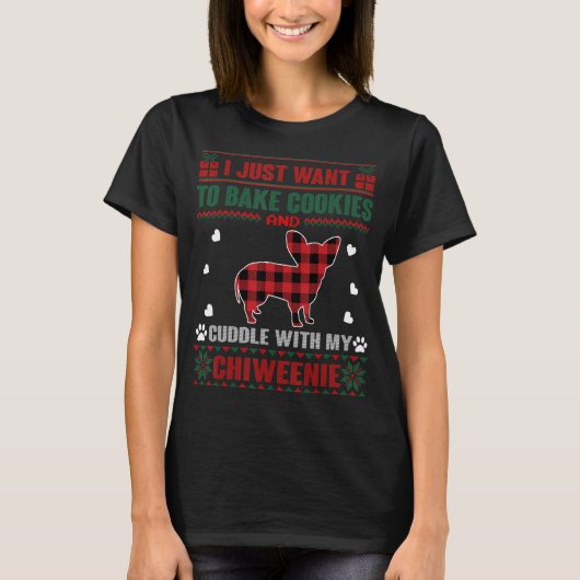 Chiweenie Hond Koekje Hond Pyjama Lelijke Kerstmis T-shirt (Voorkant)