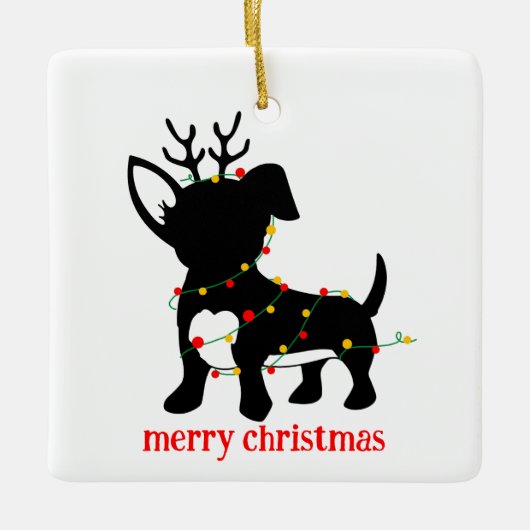 Chiweenie kerstverlichting keramisch ornament (Voorkant)