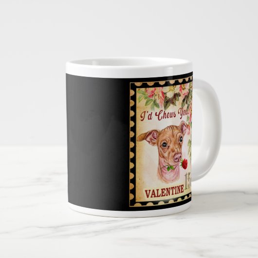 Chiweenie  Valentijn Funny Dog met Roos Grote Koffiekop (Voorkant rechts)