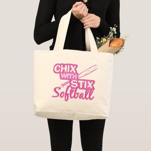 Chix met Stix Softball Grote Tote Bag (Voorkant (product))