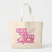 Chix met Stix Softball Grote Tote Bag (Voorkant)