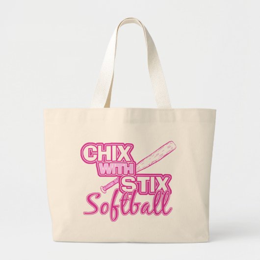 Chix met Stix Softball Grote Tote Bag (Voorkant)