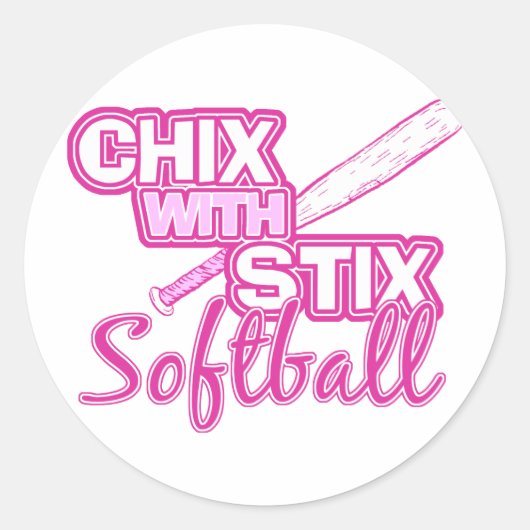 Chix met Stix Softball Ronde Sticker (Voorkant)