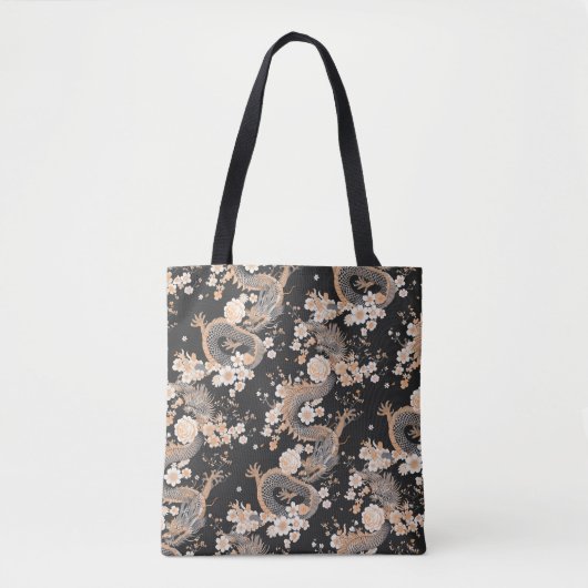 Chiyogami Draken en bloemen patroon Tote Bag (Voorkant)
