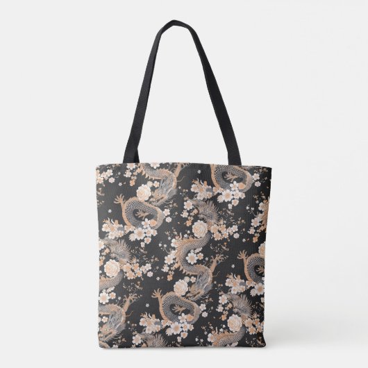 Chiyogami Draken en bloemen patroon Tote Bag (Achterkant)