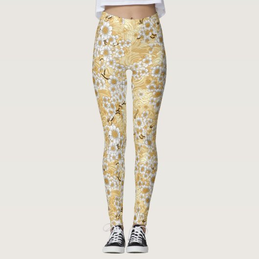Chiyogami Pruimenbloesem Bloemmotief Leggings (Voorkant)