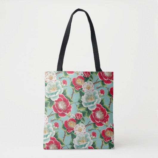 Chiyogami rood en wit Camelia patroon Tote Bag (Voorkant)