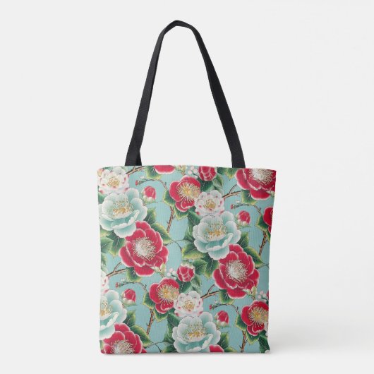 Chiyogami rood en wit Camelia patroon Tote Bag (Achterkant)