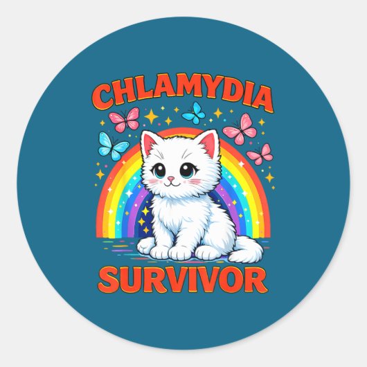 Chlamydia-overlevende Sarcastische Witte Kitten Ronde Sticker (Voorkant)