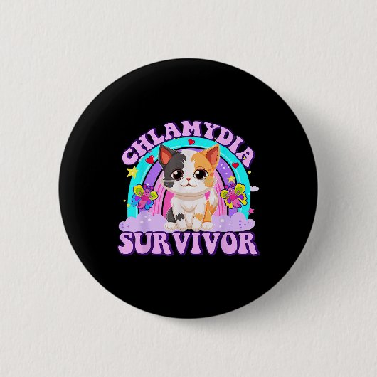 Chlamydia Survivor Cat Rainbow Ronde Button 5,7 Cm (Voorkant)