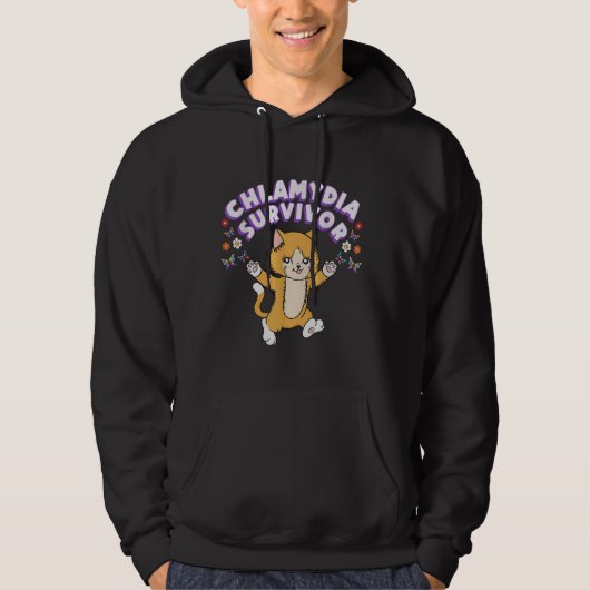 Chlamydia Survivor Funny Cat Sarcastic Y2K Inappro Hoodie (Voorkant)