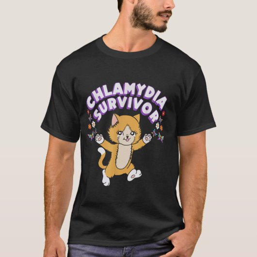 Chlamydia Survivor Funny Cat Sarcastic Y2K Inappro T-shirt (Voorkant)