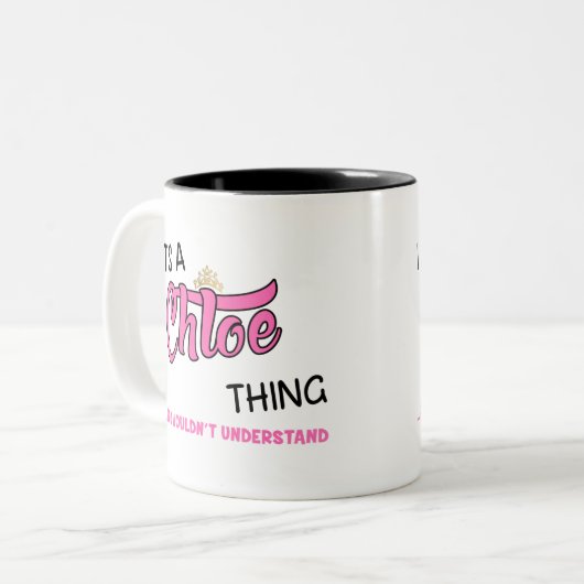 Chloe dat je niet zou begrijpen tweekleurige koffiemok (Voorkant links)