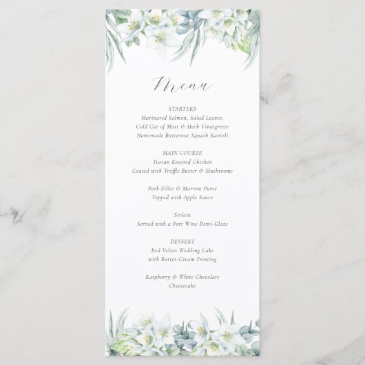 Chloe eenvoudige elegante eucalyptus groen bruilof menu (Voorkant)