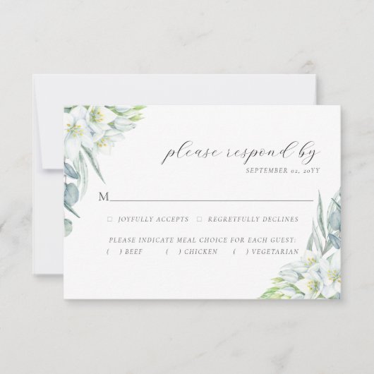 Chloe Elegant Boho Greenery Meal Choice Wedding RSVP Kaartje (Voorkant)