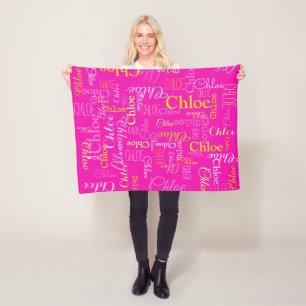 Chloe gepersonaliseerde korte naam roze deken