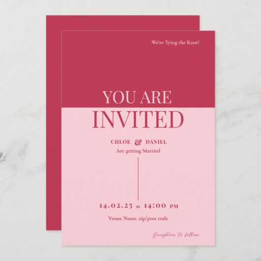 CHLOE Modern Bold Pink Wedding Kaart (Voorkant / Achterkant)