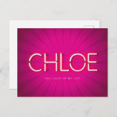 Chloe-naam in gloeiende neonlampen briefkaart (Voorkant / Achterkant)