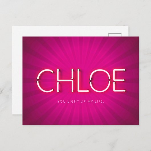Chloe-naam in gloeiende neonlampen briefkaart (Voorkant / Achterkant)