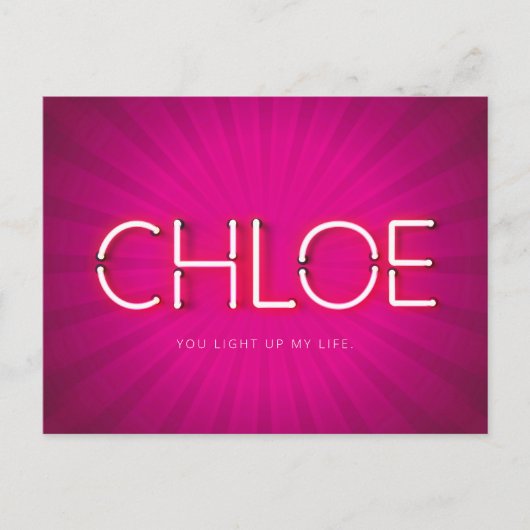 Chloe-naam in gloeiende neonlampen briefkaart (Voorkant)