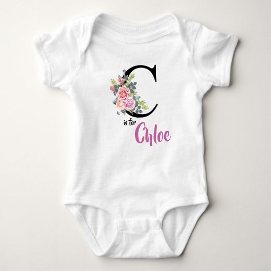 Chloe Name Baby Outfit Letter C Romper Floral (Voorkant)