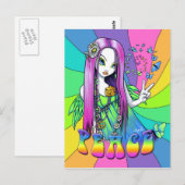 "Chloe" Rainbow Peace Hippie Fairy Briefkaart (Voorkant / Achterkant)