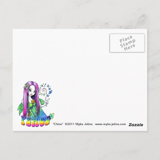 "Chloe" Rainbow Peace Hippie Fairy Briefkaart (Achterkant)