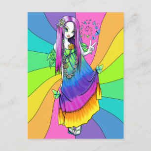 "Chloe" Rainbow Peace Hippie Fairy Briefkaart