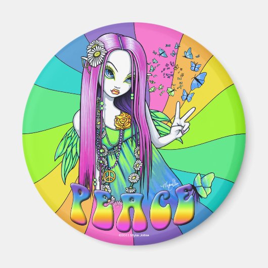 "Chloe" Rainbow Peace Hippie Fairy Magnet (Voorkant)