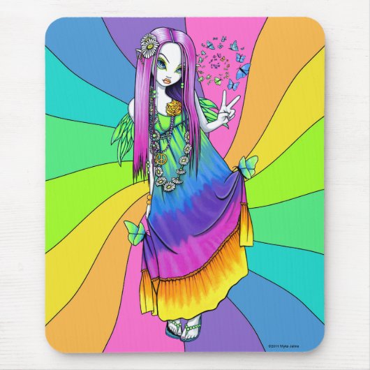 "Chloe" Rainbow Peace Hippie Fairy Mousepad Muismat (Voorkant)