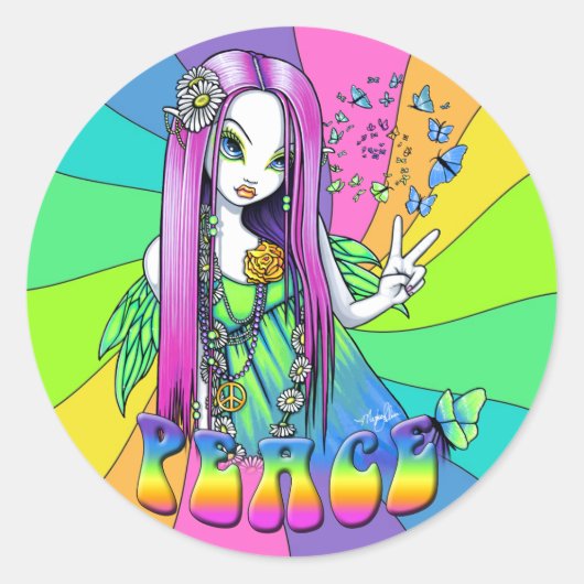 "Chloe" Rainbow Peace Hippie Fairy Sticker (Voorkant)