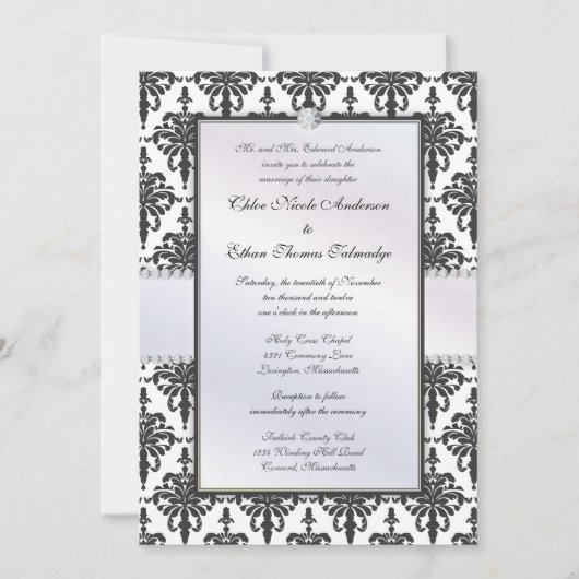 Chloe Silk Damask Wedding Invitation Kaart (Voorkant)