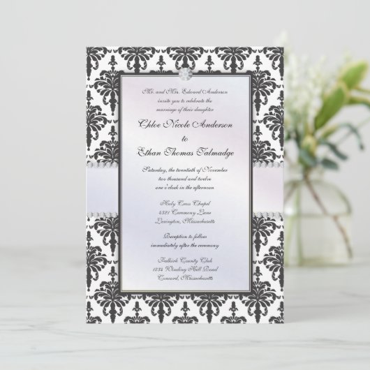Chloe Silk Damask Wedding Invitation Kaart (Staand voorkant)