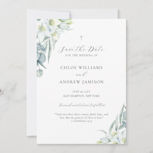 Chloe Simple Elegant Greenery Christelijk Wedding Save The Date (Voorkant)