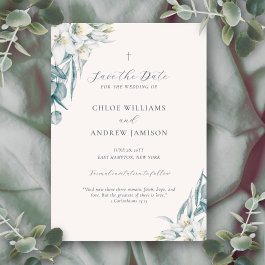 Chloe Simple Elegant Greenery Christelijk Wedding Save The Date
