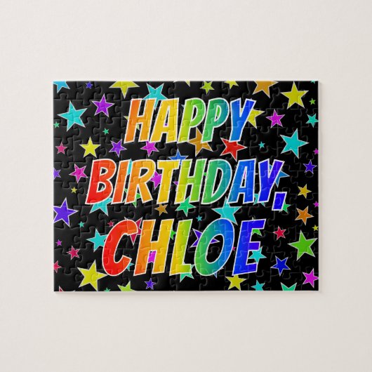 "CHLOE" Voornaam, geun "HAPPY BIRTHDAY" Legpuzzel (Horizontaal)