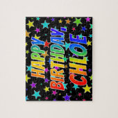 "CHLOE" Voornaam, geun "HAPPY BIRTHDAY" Legpuzzel (Verticaal)