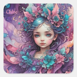 CHLOE ~ WOW! Fairy roze blauwe lavendel ~ Vierkante Sticker