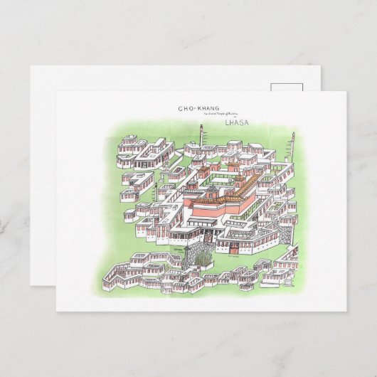Cho-Khang Tempel van Boeddha in Lhasa 1902 Tekenin Briefkaart (Voorkant / Achterkant)