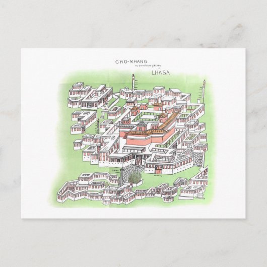 Cho-Khang Tempel van Boeddha in Lhasa 1902 Tekenin Briefkaart (Voorkant)