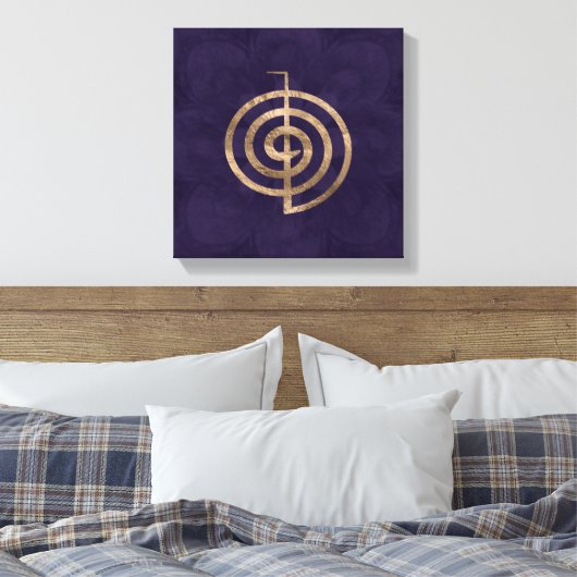 Cho Ku Rei - goud op paarse lotus Canvas Afdruk (Insitu (Slaapkamer))