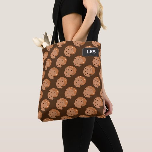 Choc Chip Cookies patroon - voeg naam of initialen Tote Bag (Dichtbij)