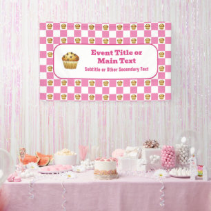 Choc-Chip Muffin Check Roze & Wit Custom Bake Spandoek