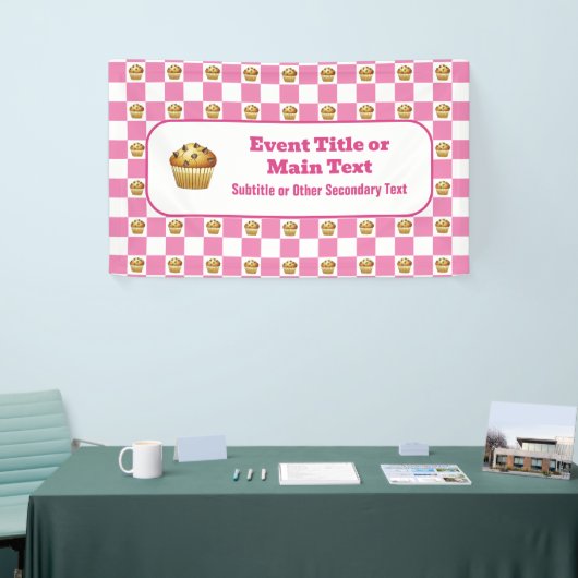 Choc-Chip Muffin Check Roze & Wit Custom Bake Spandoek (Beurs)