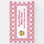 Choc-Chip Muffin Check Roze & Wit Custom Bake Spandoek (Verticaal)