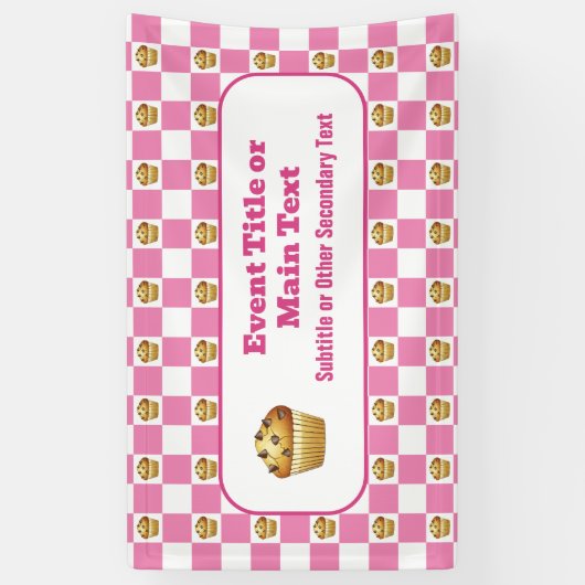 Choc-Chip Muffin Check Roze & Wit Custom Bake Spandoek (Verticaal)