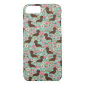 Choc en Tan Doxie Phone case - dog florals mint (Achterkant)